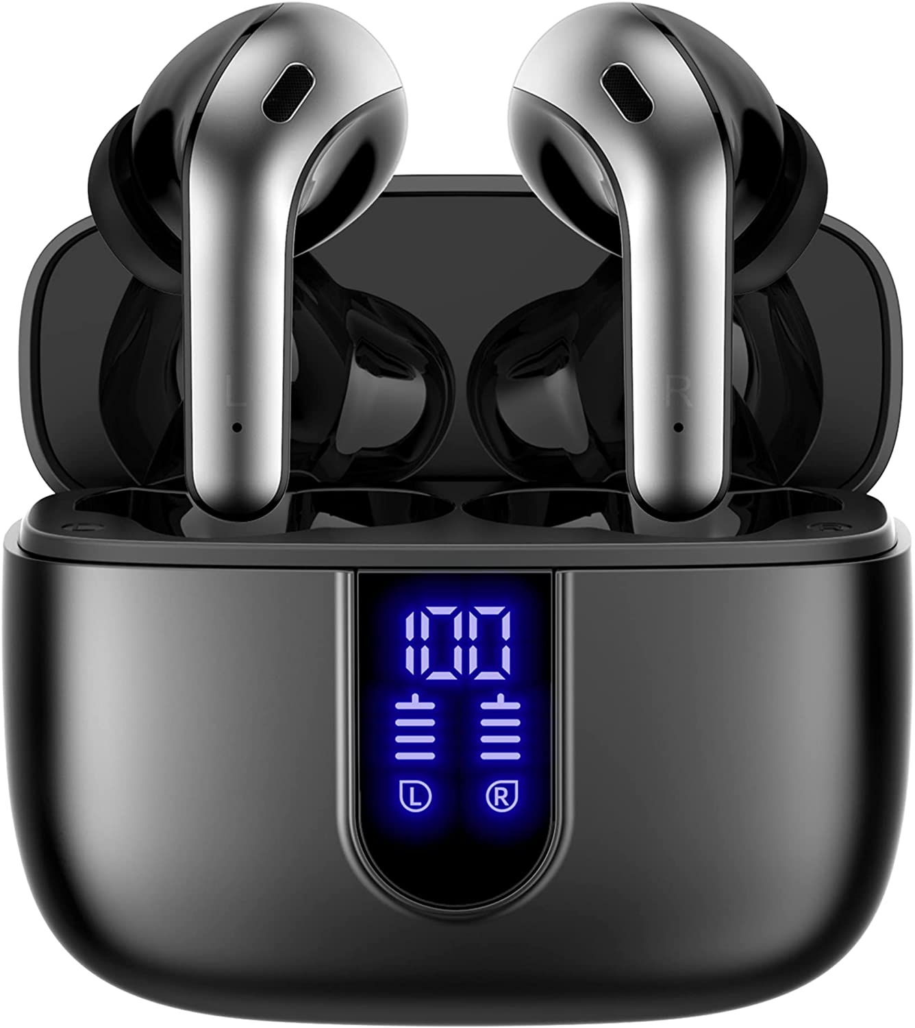 RM X08 Bluetooth Headphones True Wireless Earbuds 60H Playback LED Power Display Earphones with Wireless Charging Case IPX5 Waterproof in-Ear Earbuds with Mic for TV Smart Phone Computer Laptop Sports